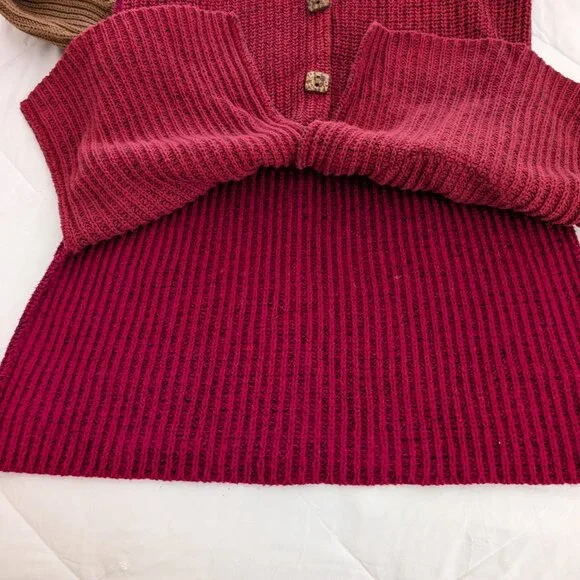 MARGARET WINTERS Cardigan S Red Brown Color Block Longline Button Front Sweater‎ - Picture 8 of 15
